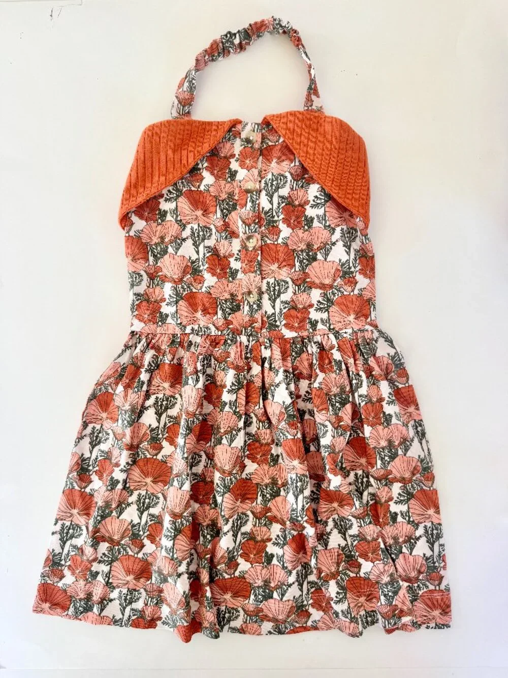 Kate Quinn 4T Girls Dress NWT California Poppy Halter Button Back Organic Cotton